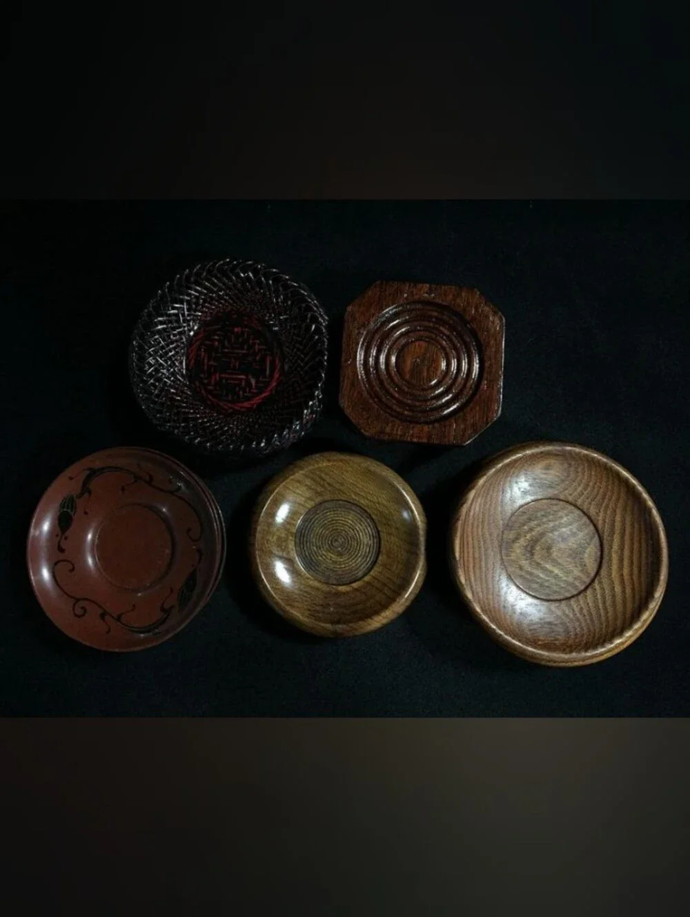 Assorted Wooden and Lacquer Accent Dishes - Brown